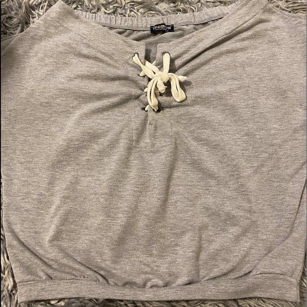 Grey off the shoulder shirt